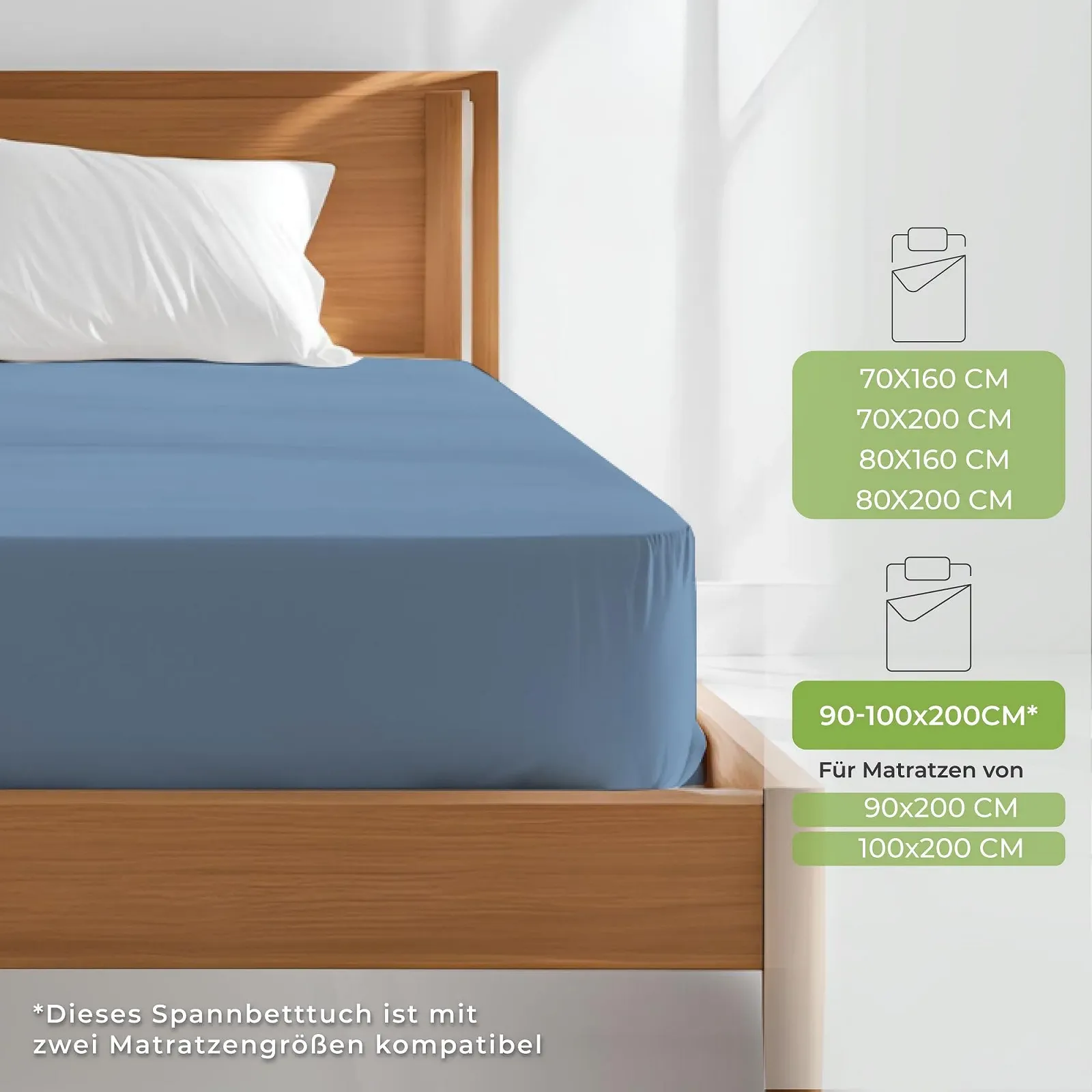 Простынь на резинке Dreamzie Premium 90 x 200 см - 100 x 200 см Синий, изготовлена из 100% органического хлопка джерси, 150 г/м, фото №4