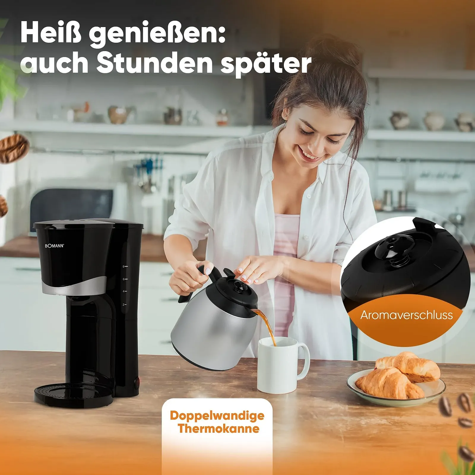 Капельная кофеварка Bomann KA 168 с термокувшином 1 л Черная, фото №2