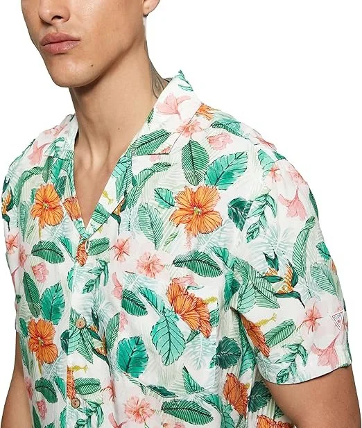 Мужская рубашка GUESS / с короткими рукавами и эко-флюидным принтом / Разноцветная, фото №5