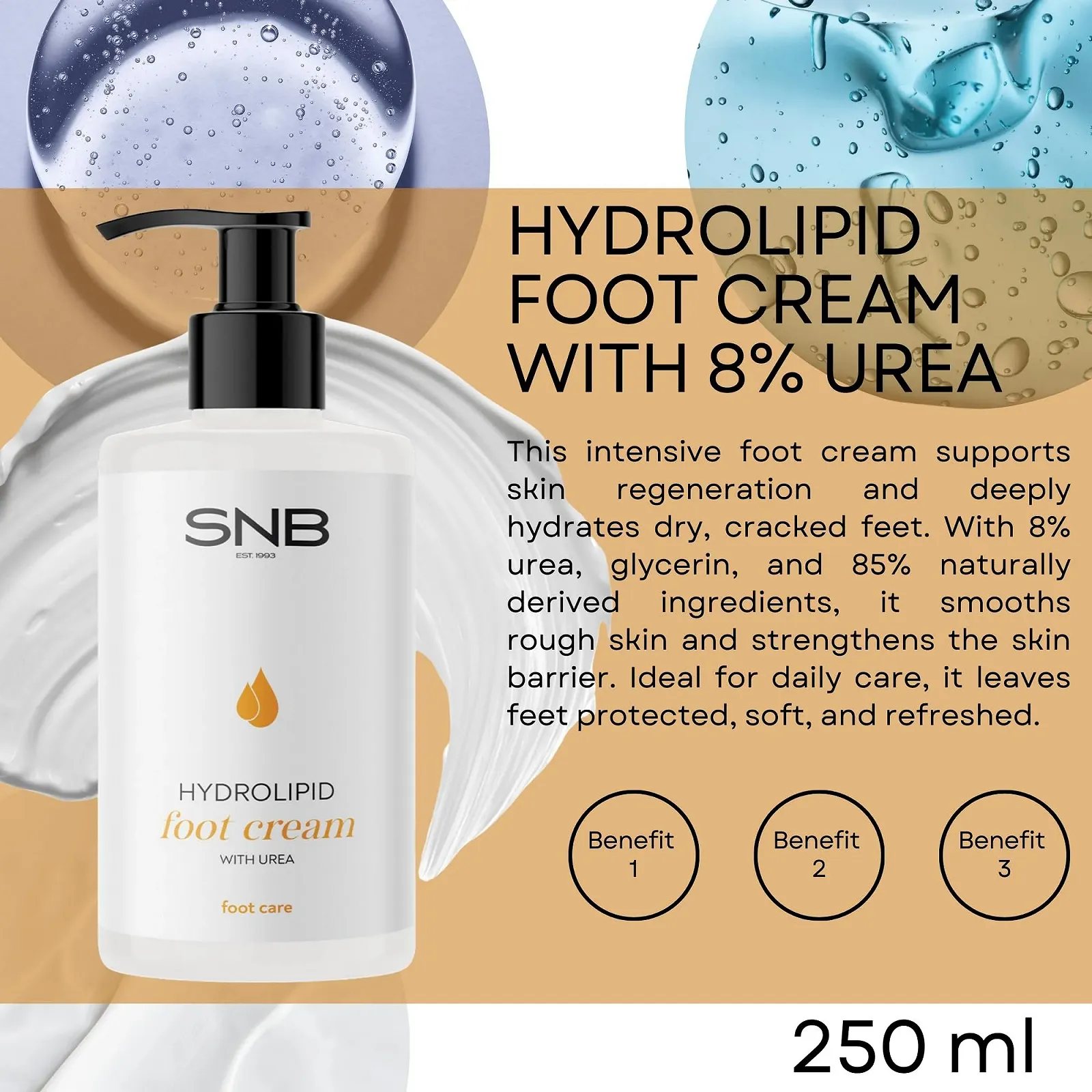 Гидролипидный крем для ног SNB Professional с 8% мочевины и глицерином 250 мл, фото №2