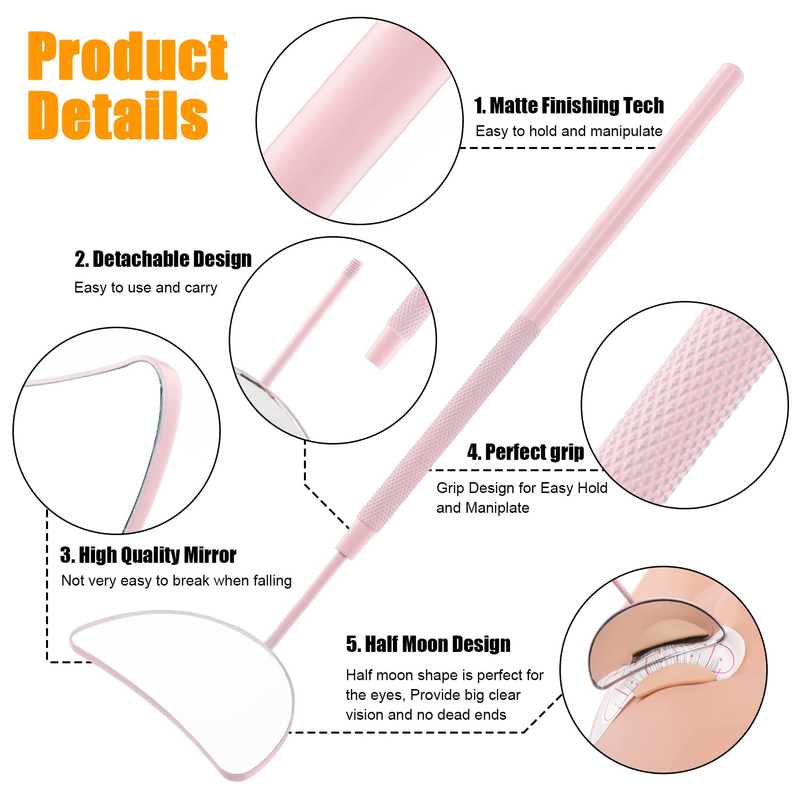 Зеркало Lash Extension Supplies Half Moon для нарощування вій Нержавіюча сталь Велике, фото №3