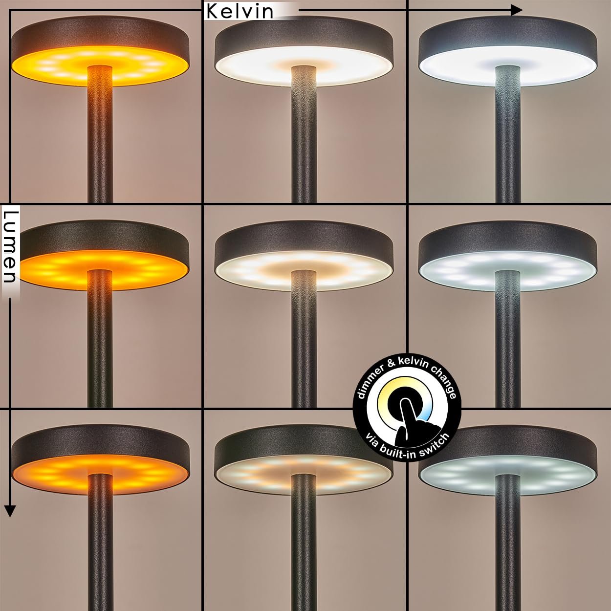 Настільна лампа HOFSTEIN Parel LED 1,2 Вт 138 Люмен 2000-3500 Кельвін акумуляторна чорно-біла, фото №3