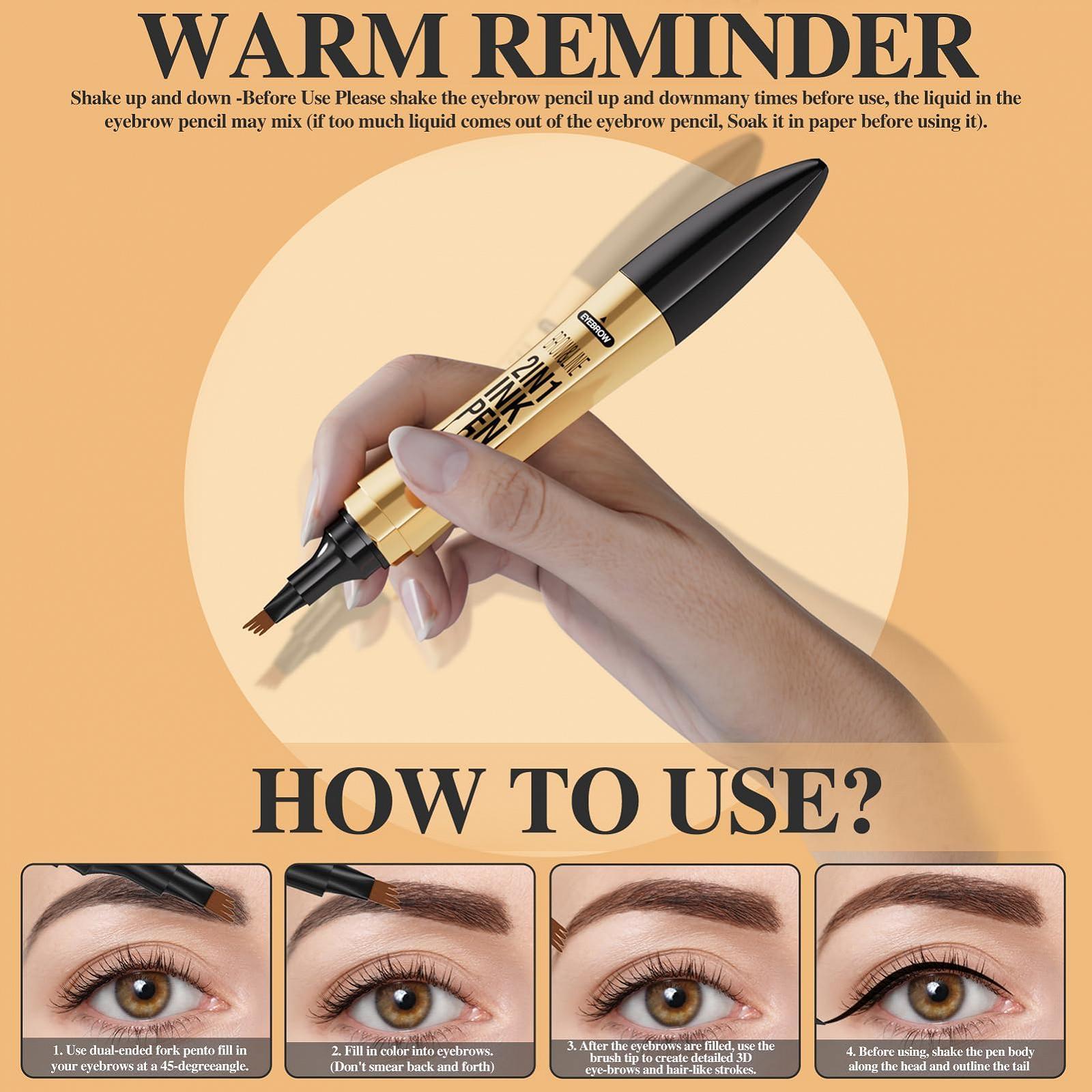 Олівець для брів 2-в-1 Double Head 4 Fork Tip Eyeliner Водостійкий Dark Brown, фото №3