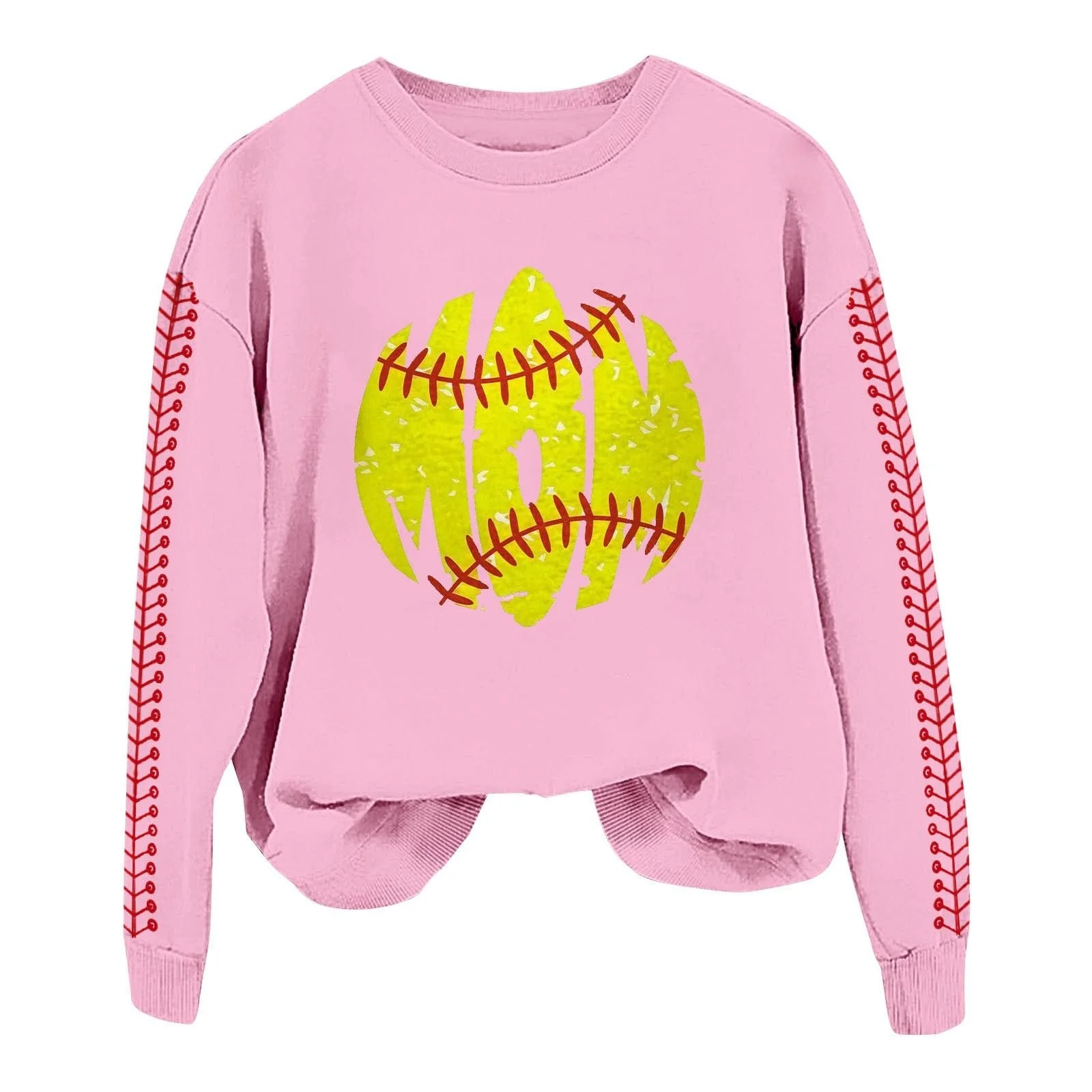 Женский свитшот Однотонный Легкий Классический крой Весенний бейсбольный принт Круглый вырез Свободный Повседневный Верх, фото №2