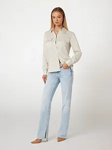 Женская сатиновая рубашка GUESS JEANS / Бежевая / Размер S synthetic.ua - Фото 1
