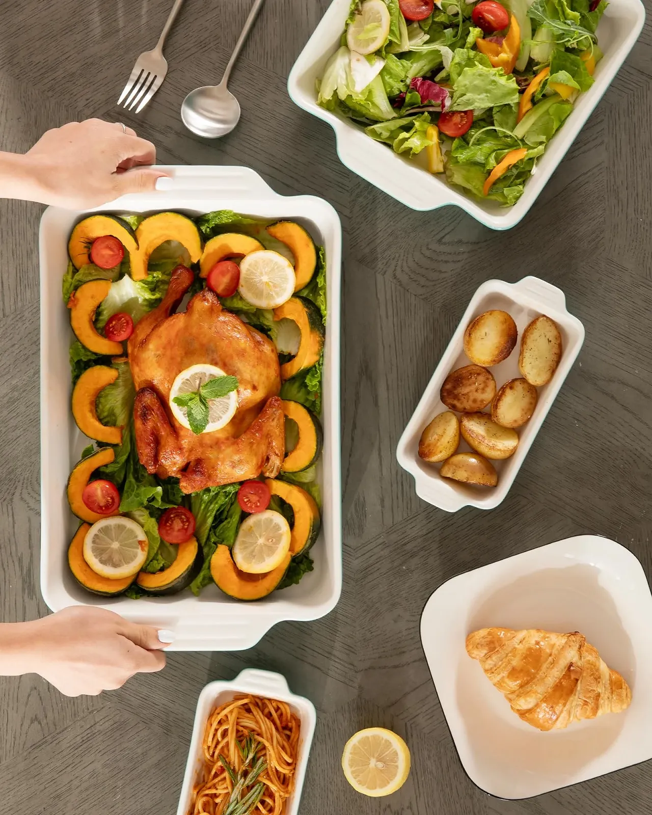 Набор форм для запекания Sweejar Home керамические прямоугольные с ручками 4 шт. Beige, фото №6