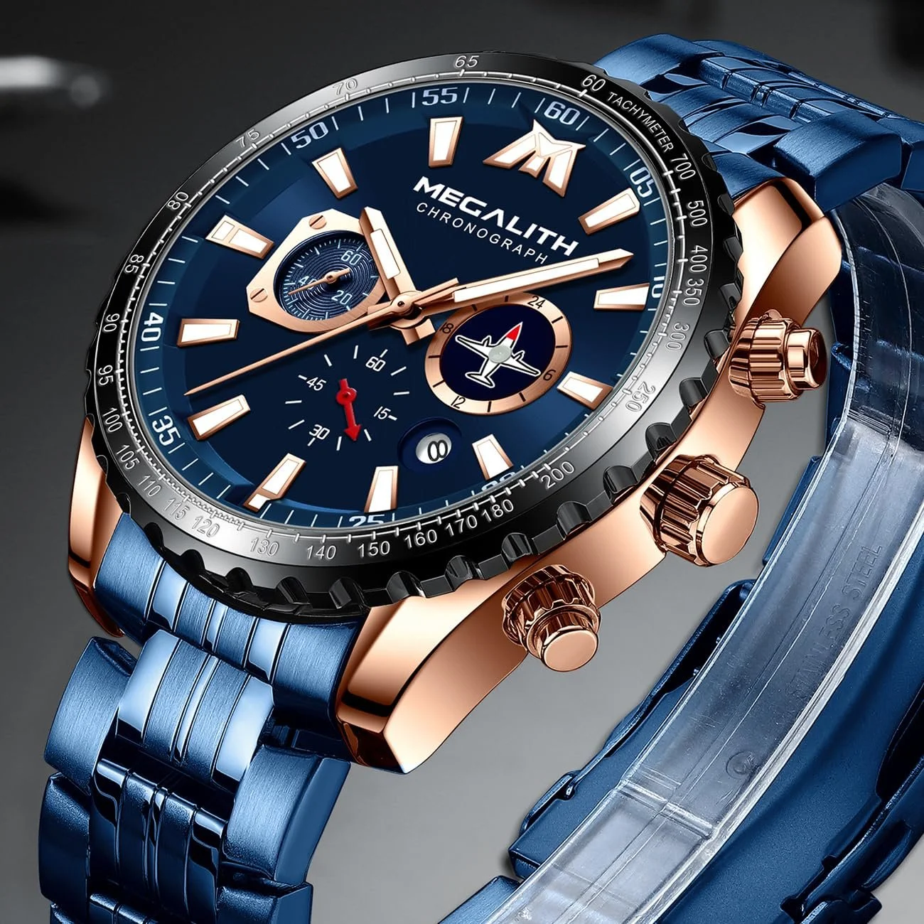 Годинник MEGALITH Чоловічий з нержавіючої сталі Хронограф Великий з датою, фото №4