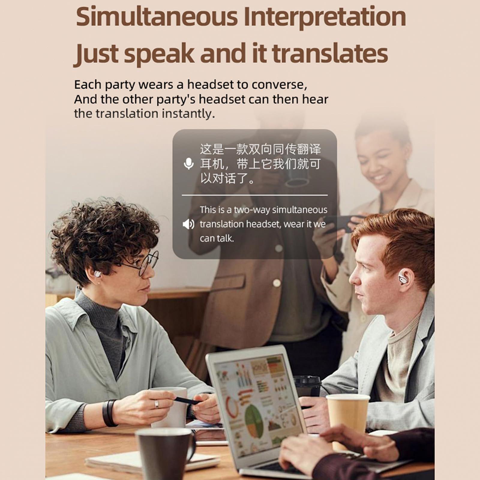 Наушники для перевода Eacam, 138 языков, беспроводной Bluetooth двухсторонний перевод, 3 режима, поддержка воспроизведения музыки, телефонные звонки, с чехлом для зарядки, фото №2