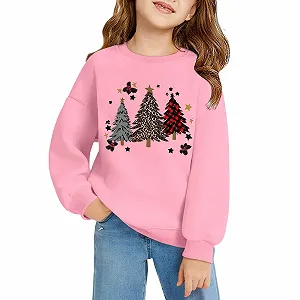 Свитшот с принтом для девочки, с круглым вырезом, карман, длинные рукава, флисовый пуловер для праздничного зимнего наряда synthetic.ua - Фото 1