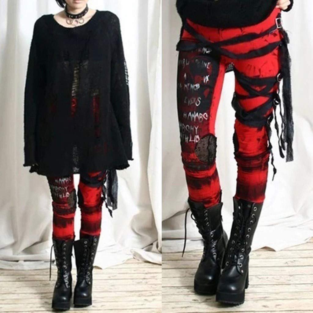 AmyGline Punk Жіночі Готичні Punk Бандажні З потертостями Вузькі Steampunk Легінси Штани-труби Для відпочинку, фото №2