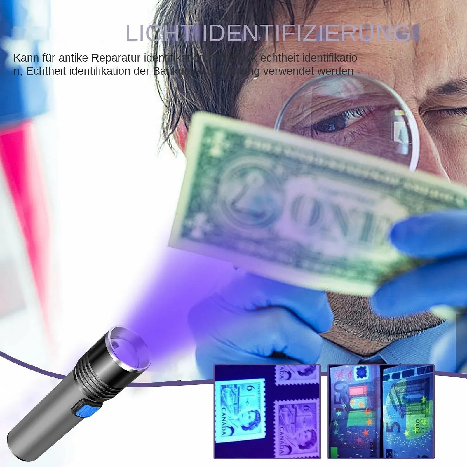 Ультрафіолетовий ліхтарик 365nm Телескопічний зум, фото №4 Ультрафіолетовий ліхтарик 365nm Телескопічний зум, фото №4