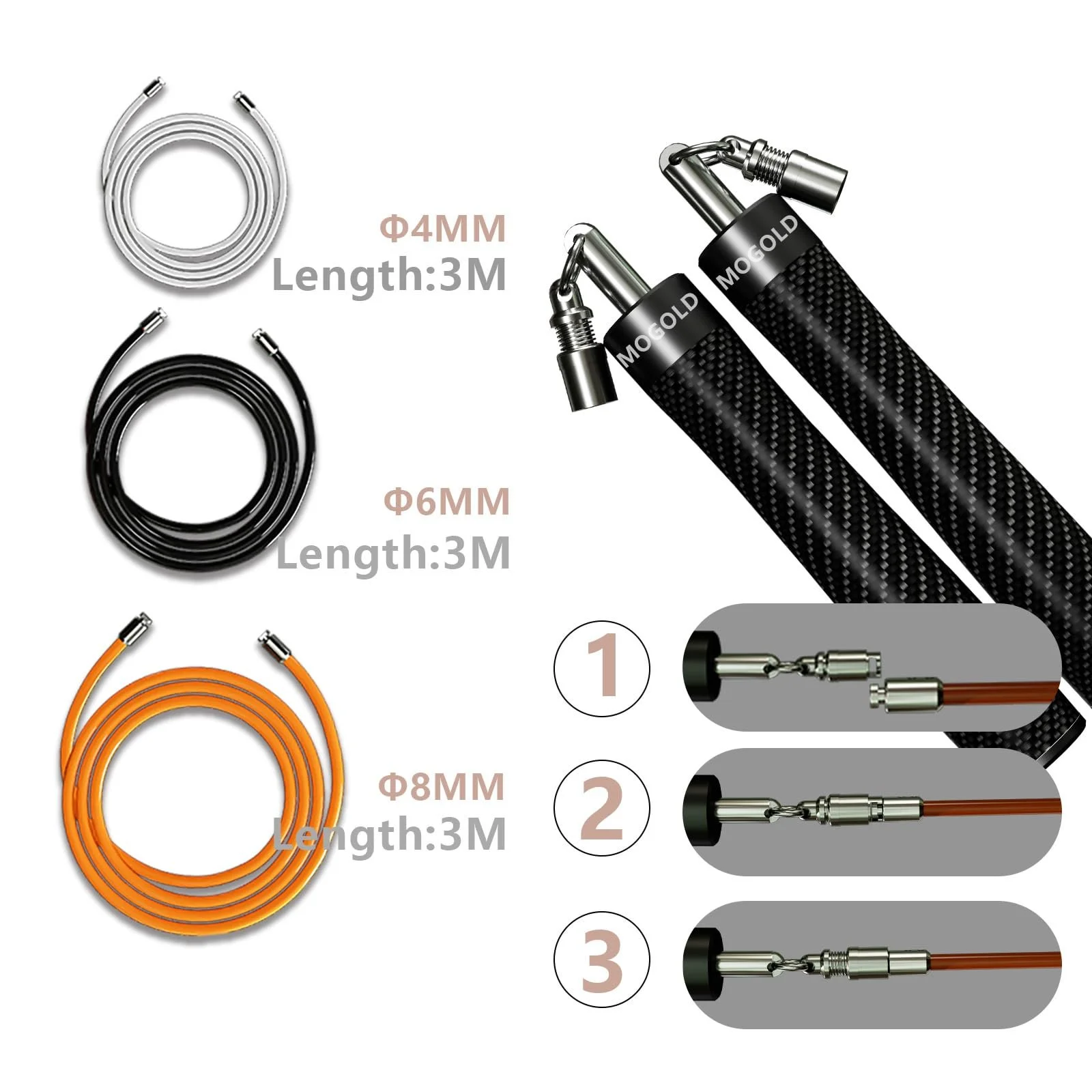 Скакалка Weighted Jump Rope зі змінною вагою 32/4/8 Oz Регульована Чорна, фото №3