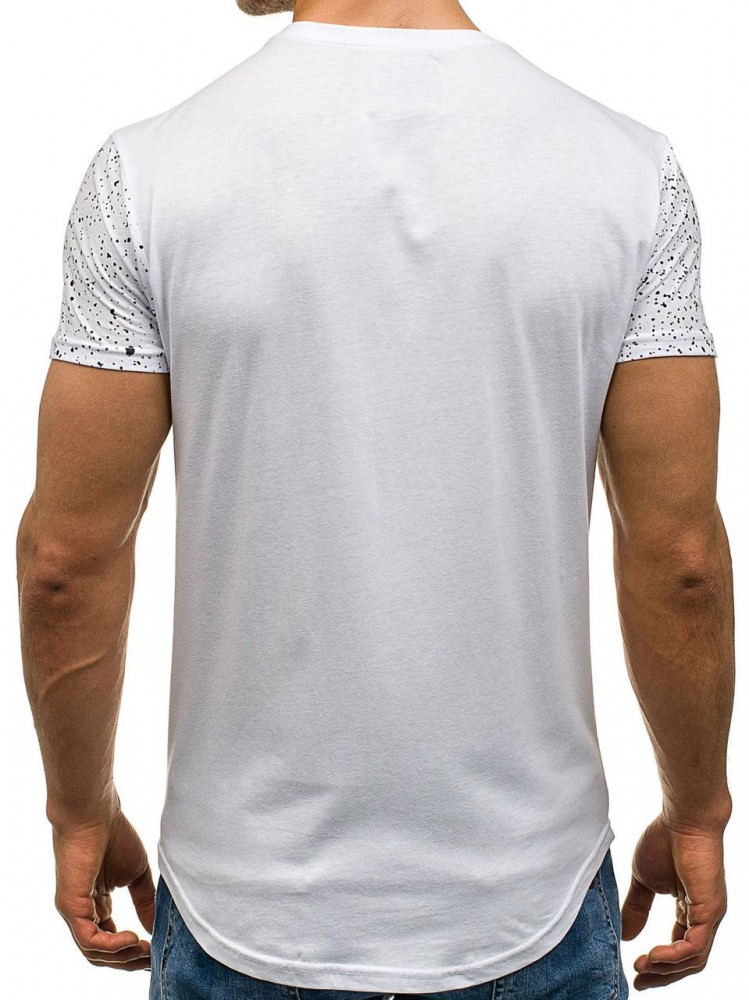 Футболка мужская удлиненная бело-серая с принтом J Style, фото №3