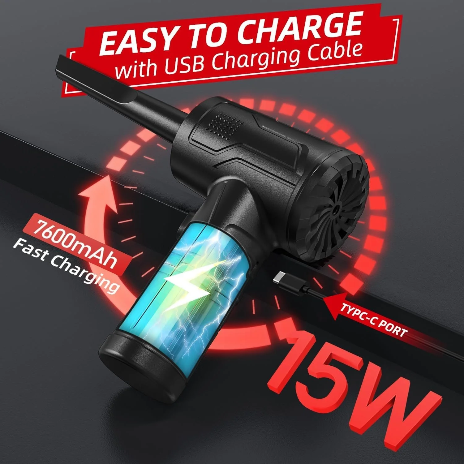 Електрична повітродувка 3 швидкості 110 000 rpm 7600 mAh LED, фото №5