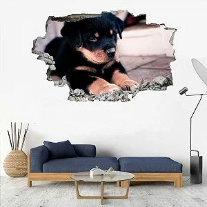 Наклейка на стіну 3D Прорив Собака Вінілова Самоклеюча 75 x 50 см synthetic.ua - Фото 1
