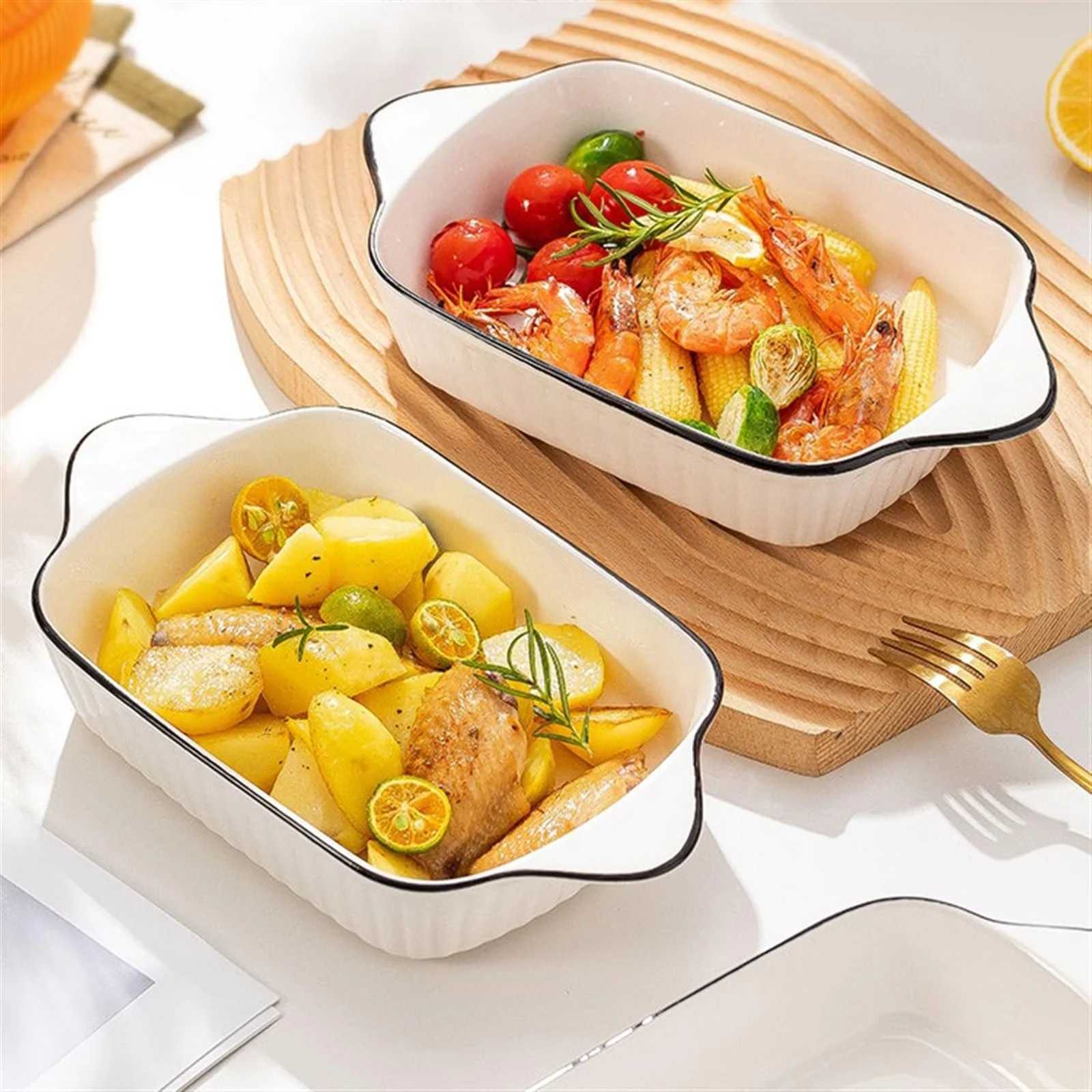 Форма для запекания скандинавский стиль керамическая прямоугольная фарфоровая, фото №3