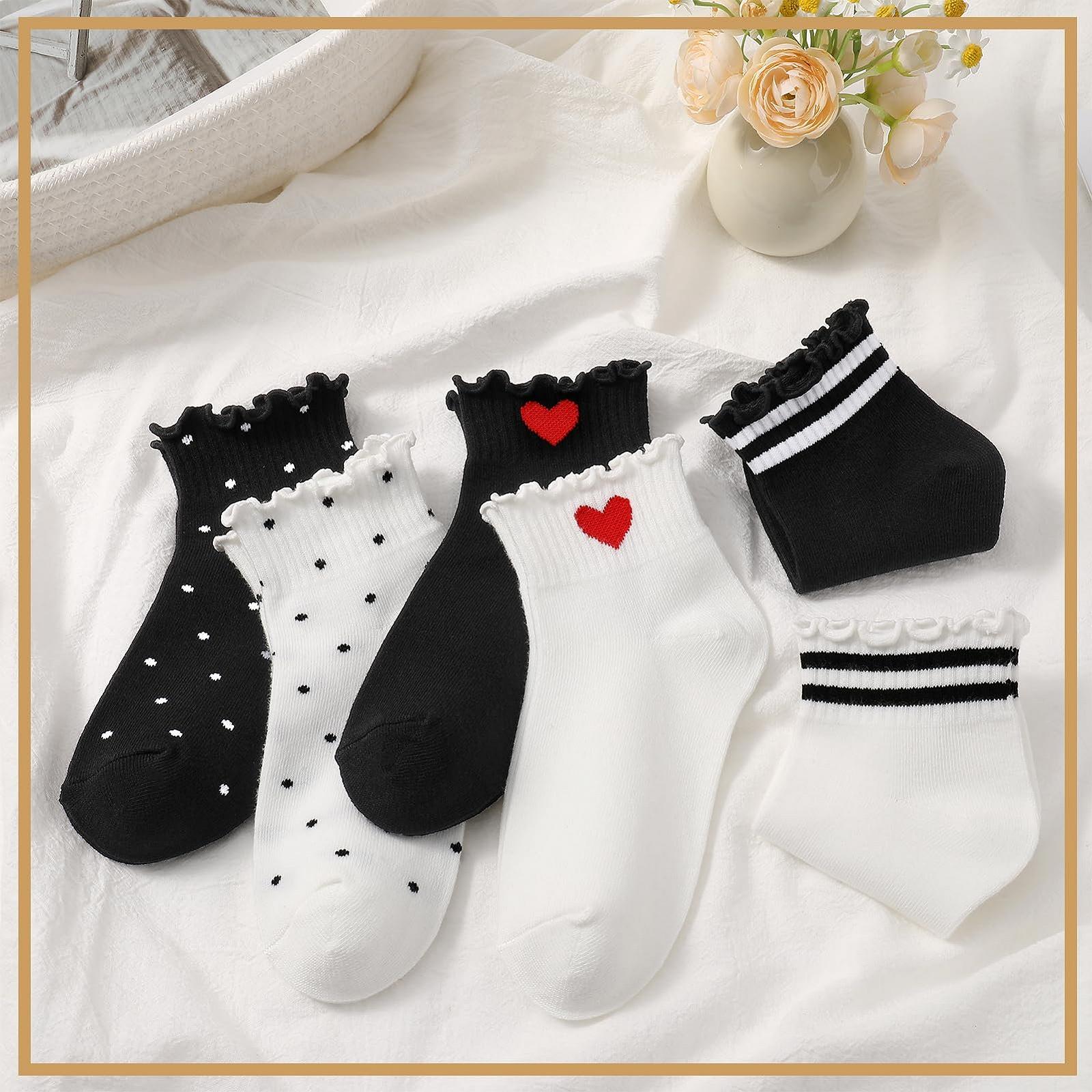 Носки с рюшами в полоску, 6 пар, бело-черные, вязаные, размер EU 35-40, фото №6