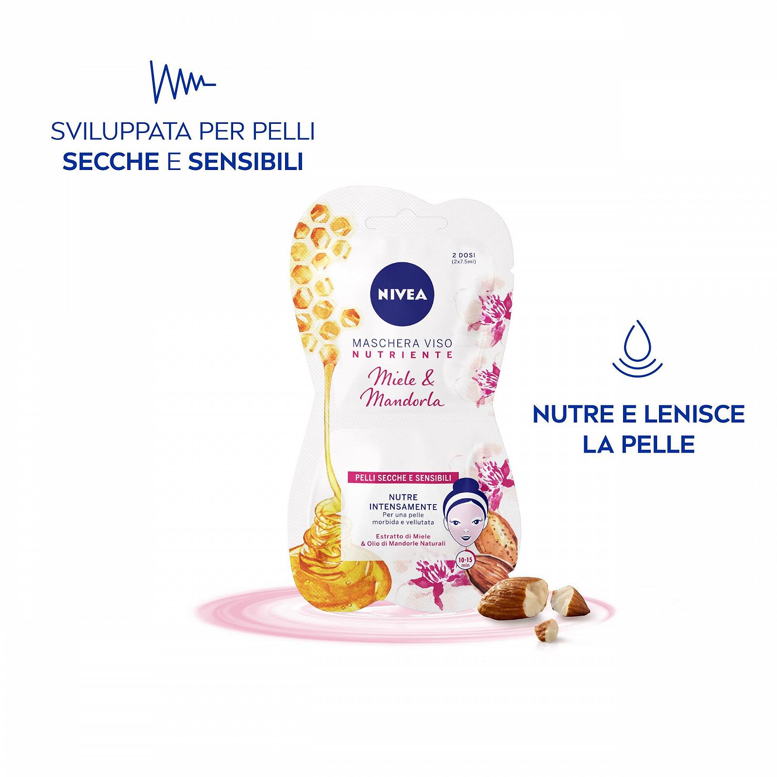 Маска для лица NIVEA Питательная Мед и Миндаль для сухой и чувствительной кожи, успокаивающая формула с интенсивным действием, технологией Hydra IQ и натуральными экстрактами, фото №2