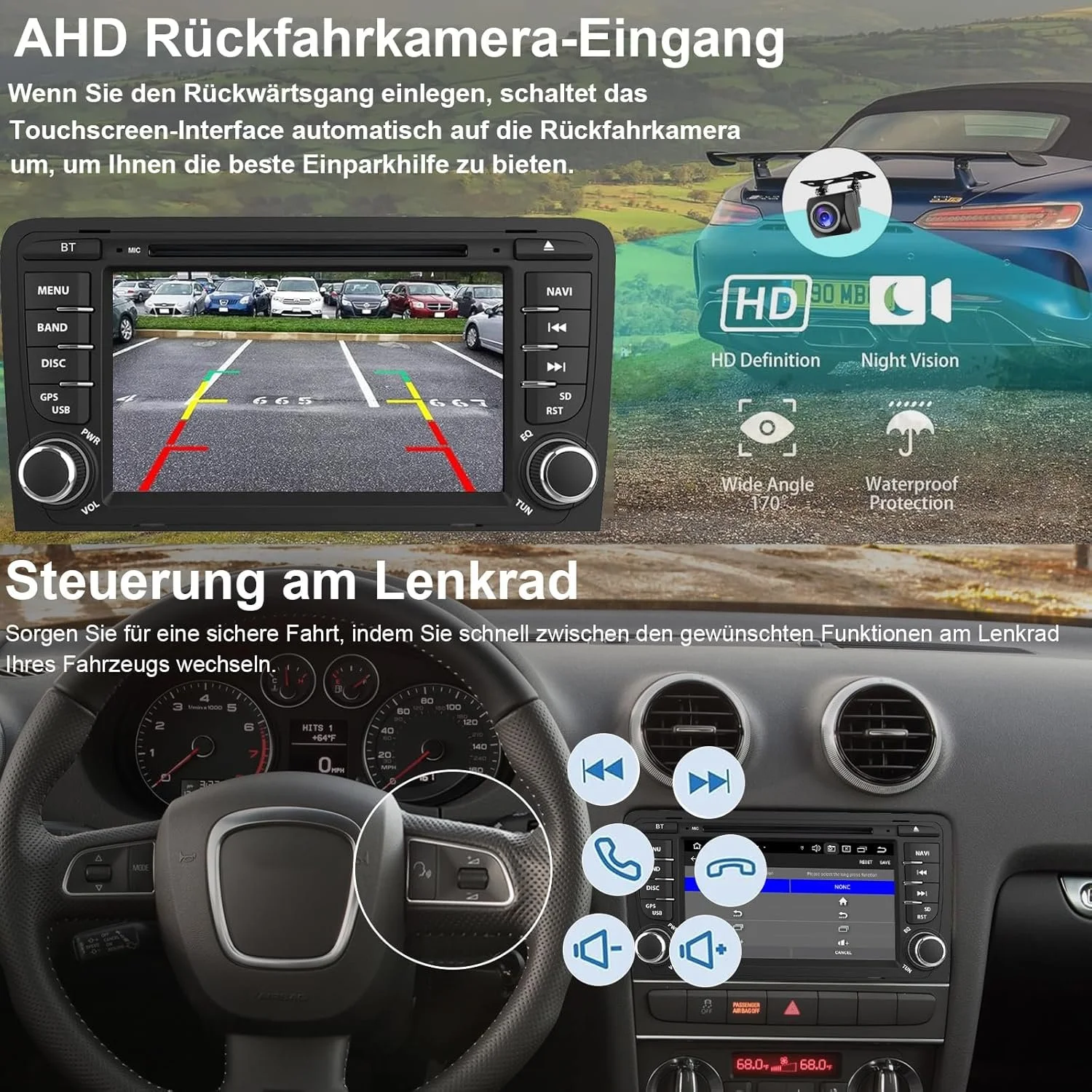 Штатная автомагнитола Junhua для Audi A3 2003-2012 & S3 8P 2006-2012 & RS3 Sportback 2011-2012 / 7" / Сенсорная / 4/64Гб / Android 14 / Apple CarPlay / Android Auto / Bluetooth / WI-FI / GPS / USB / CD/DVD, фото №7