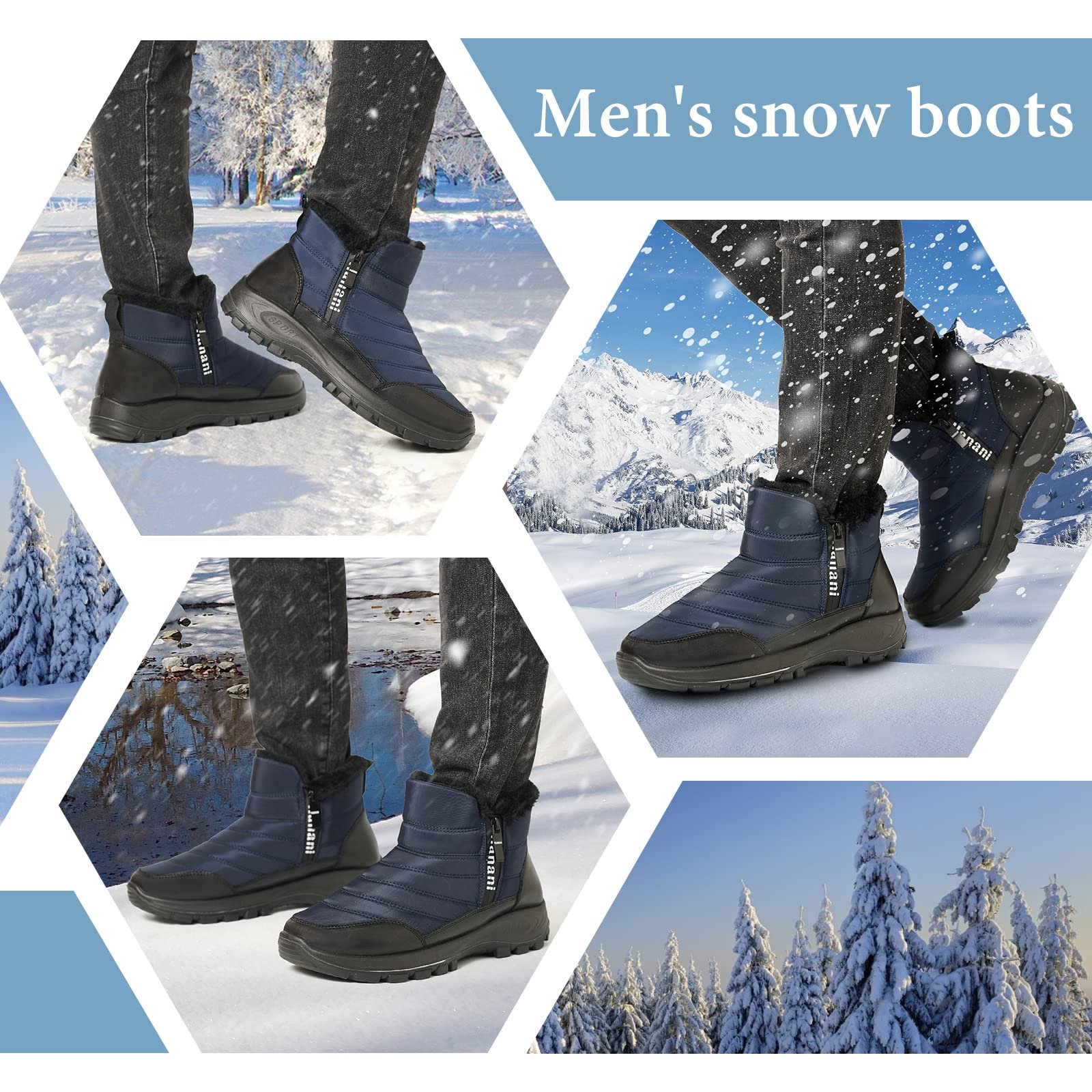 Зимние Мужские Ботинки Ankle Boots Водонепроницаемые на Молнии с Меховой Подкладкой Теплые Водонепроницаемые Ботинки для Хайкинга, фото №6