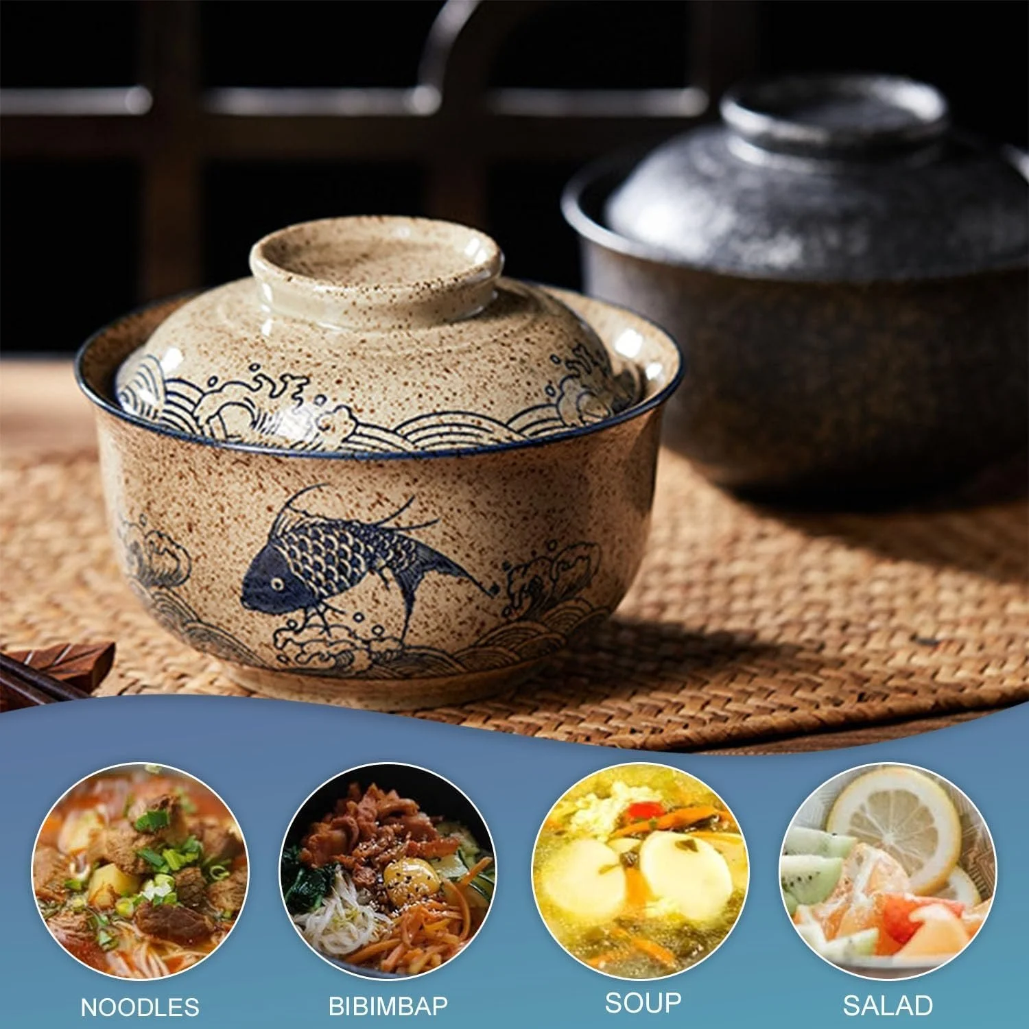 Миска керамическая для супа 800 мл для рамена, большая японская миска для лапши., фото №2 Миска керамическая для супа 800 мл для рамена, большая японская миска для лапши., фото №2