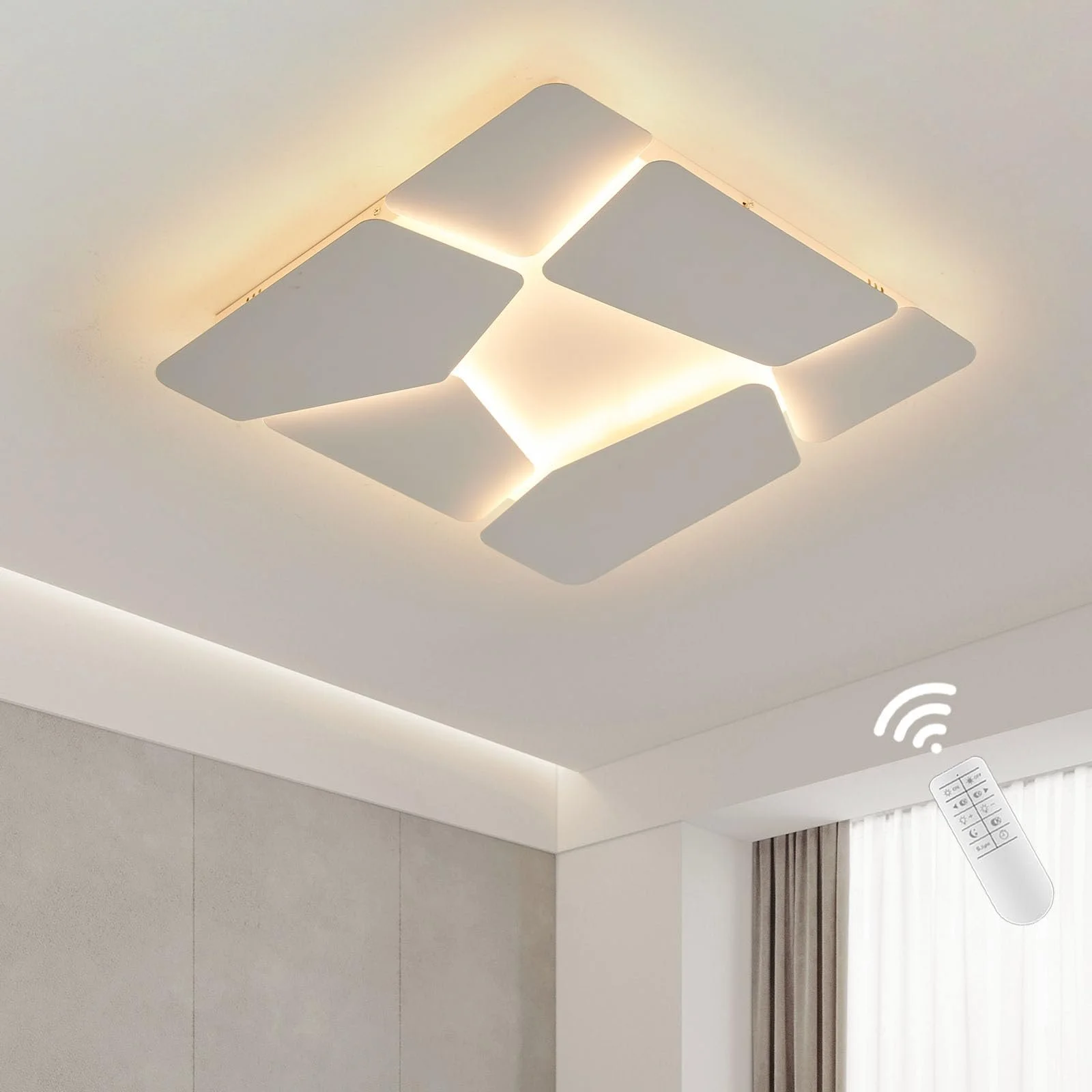 Світильник стельовий ZenithBeam LED для спальні Пульт Дистанційного Керування Квадратний Метал Білий Матовий 37 Вт 40 см, фото №1