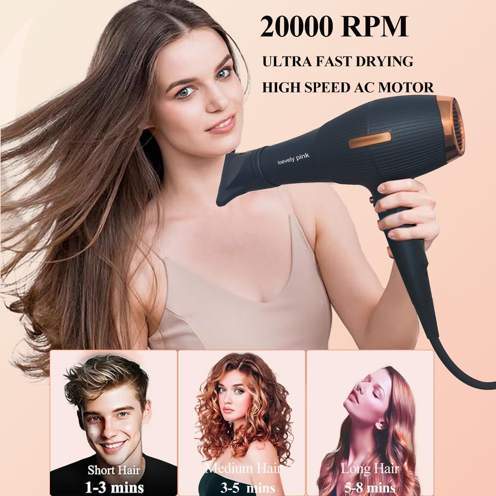 Фен Loevely Professional Ion 2400 Вт розовый, фото №5
