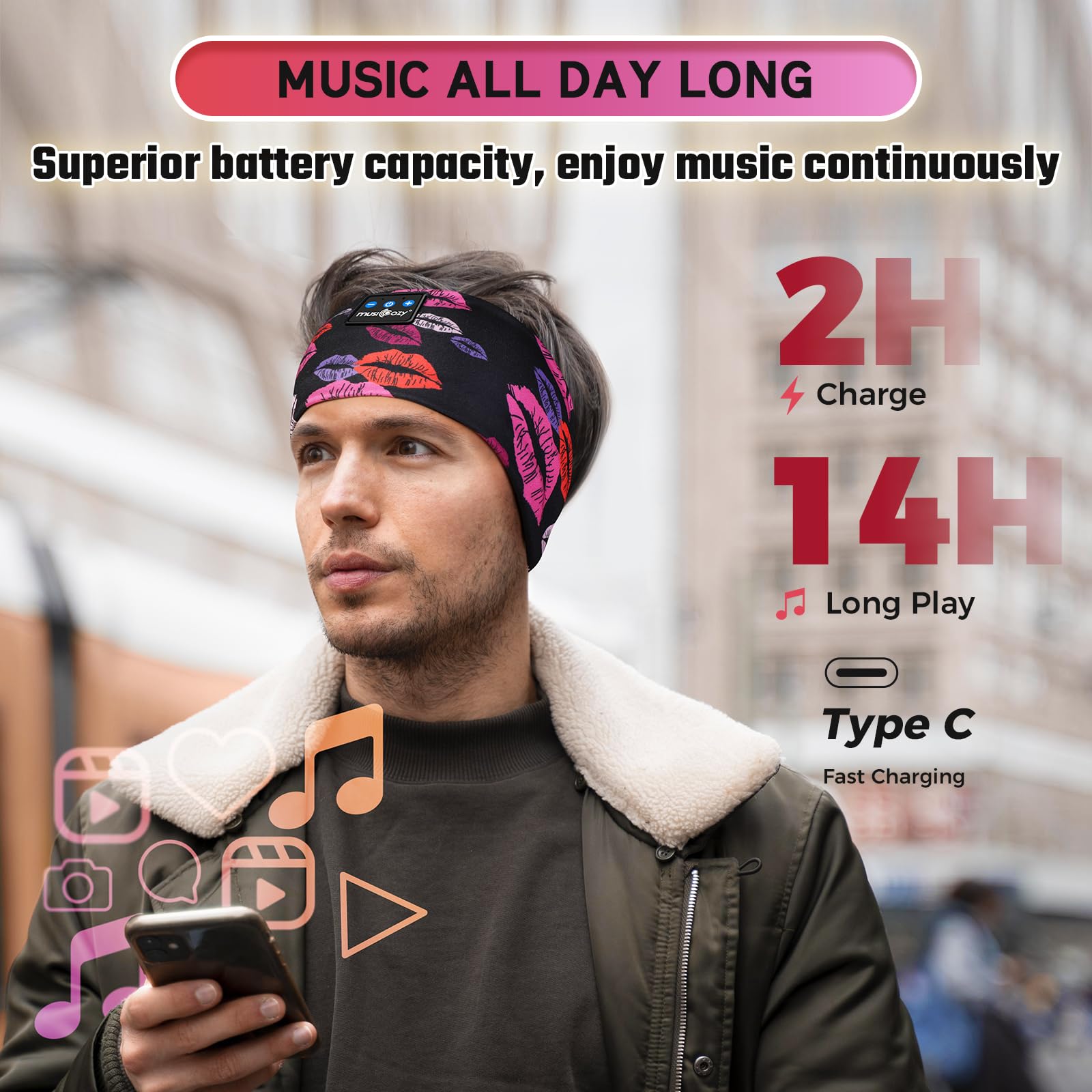 Наушники Bluetooth MUSICOZY Sleep Headband Чёрный, фото №5