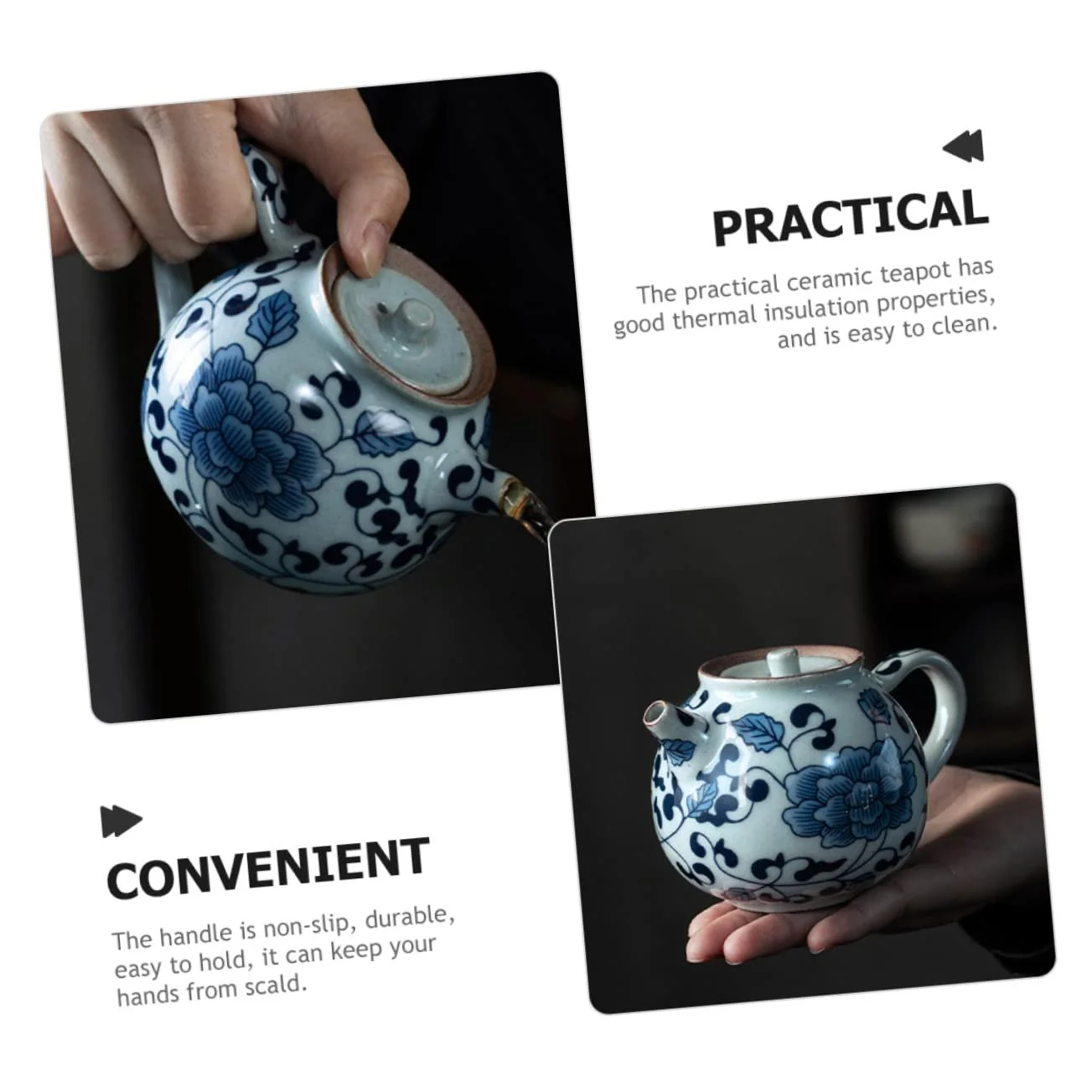 Чайник-заварник PartyKindom Фарфоровий блакитно-білий з кришкою, ретро, керамічний, фото №9