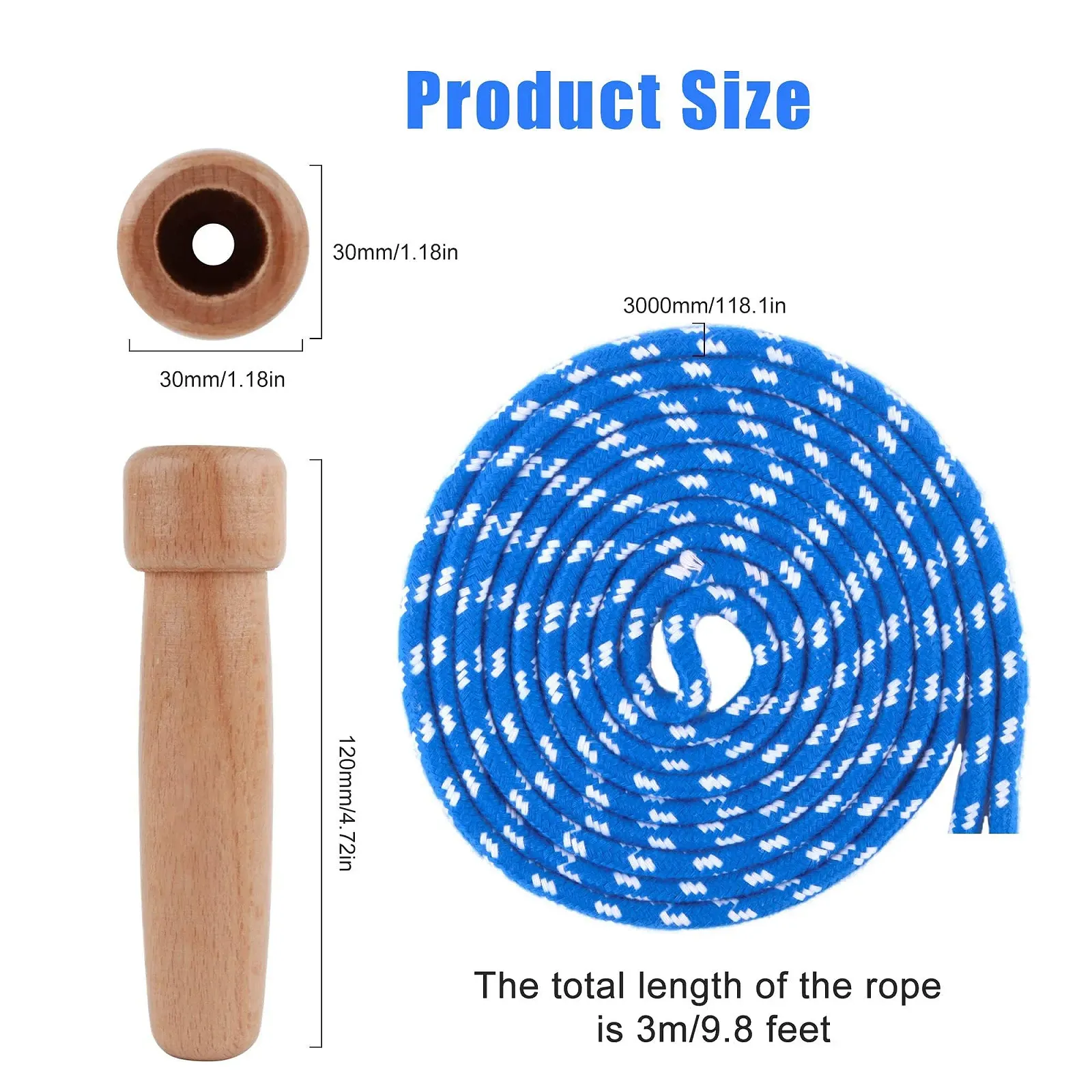 Скакалка Speed Rope регульована з дерев'яною ручкою бавовняна 3 м, фото №2