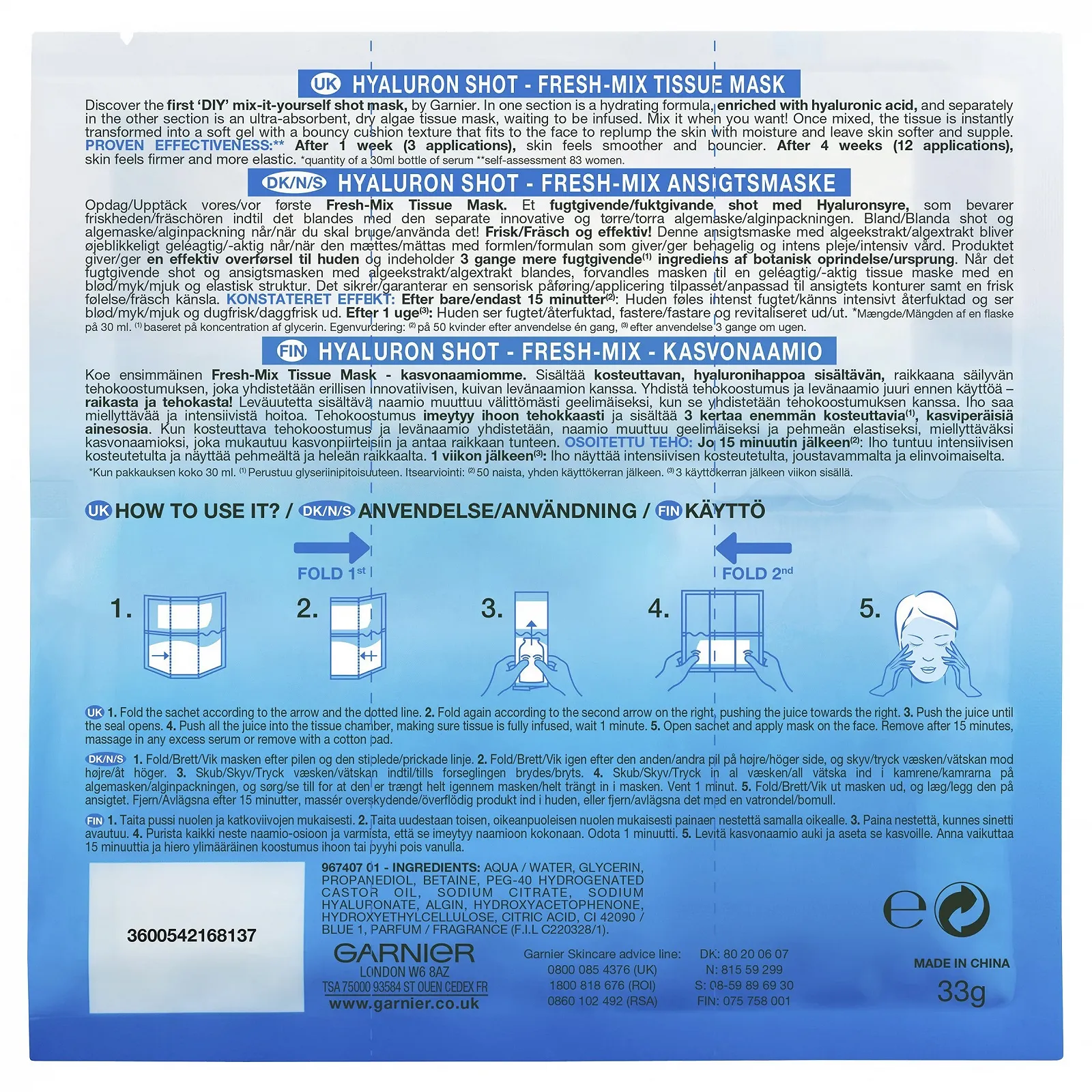 Тканинна маска Garnier Fresh-Mix з гіалуроновою кислотою 33г, фото №2 Тканинна маска Garnier Fresh-Mix з гіалуроновою кислотою 33г, фото №2