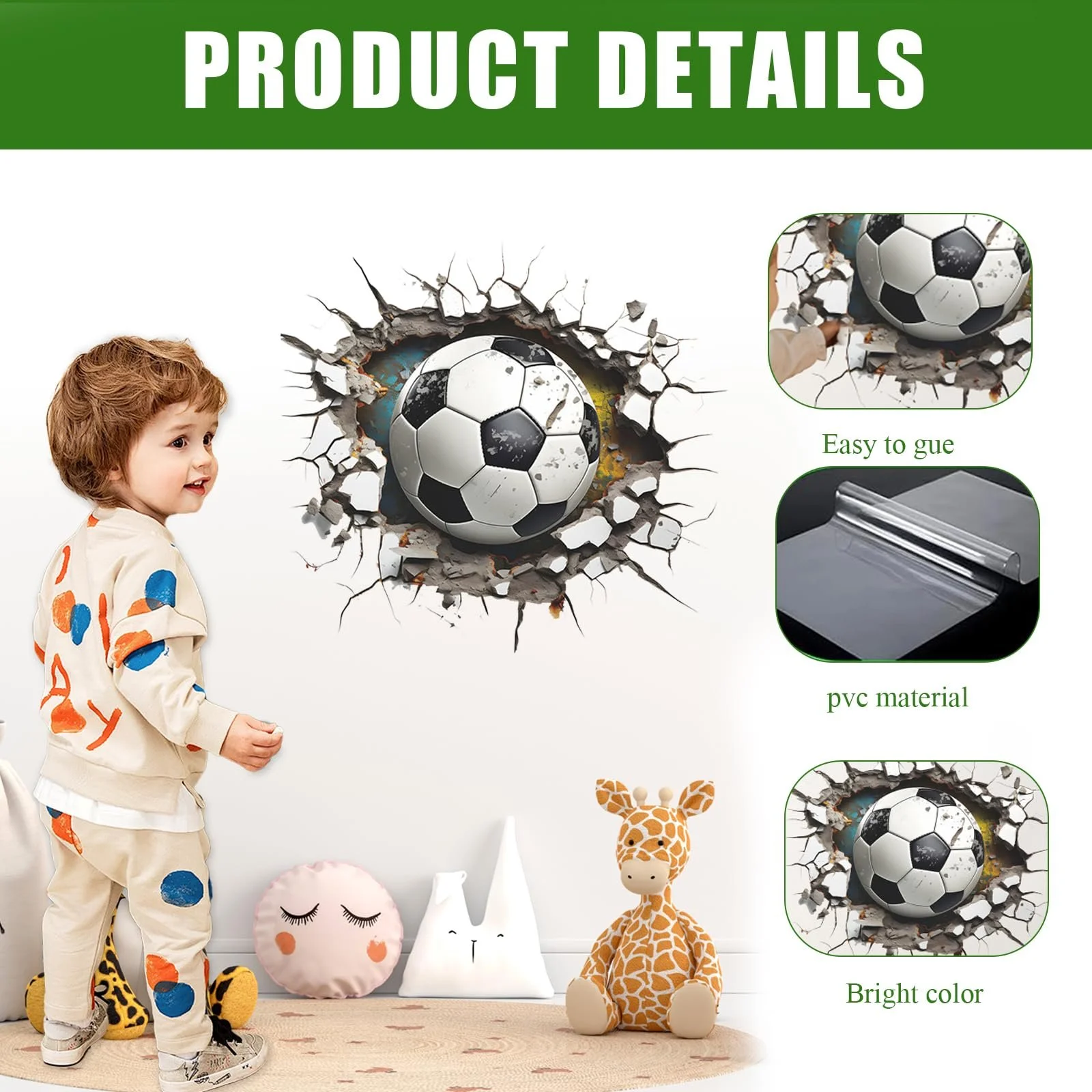 Наклейка на стіну 3D Футболіст Ефект прориву 27 x 29 см, фото №3 Наклейка на стіну 3D Футболіст Ефект прориву 27 x 29 см, фото №3