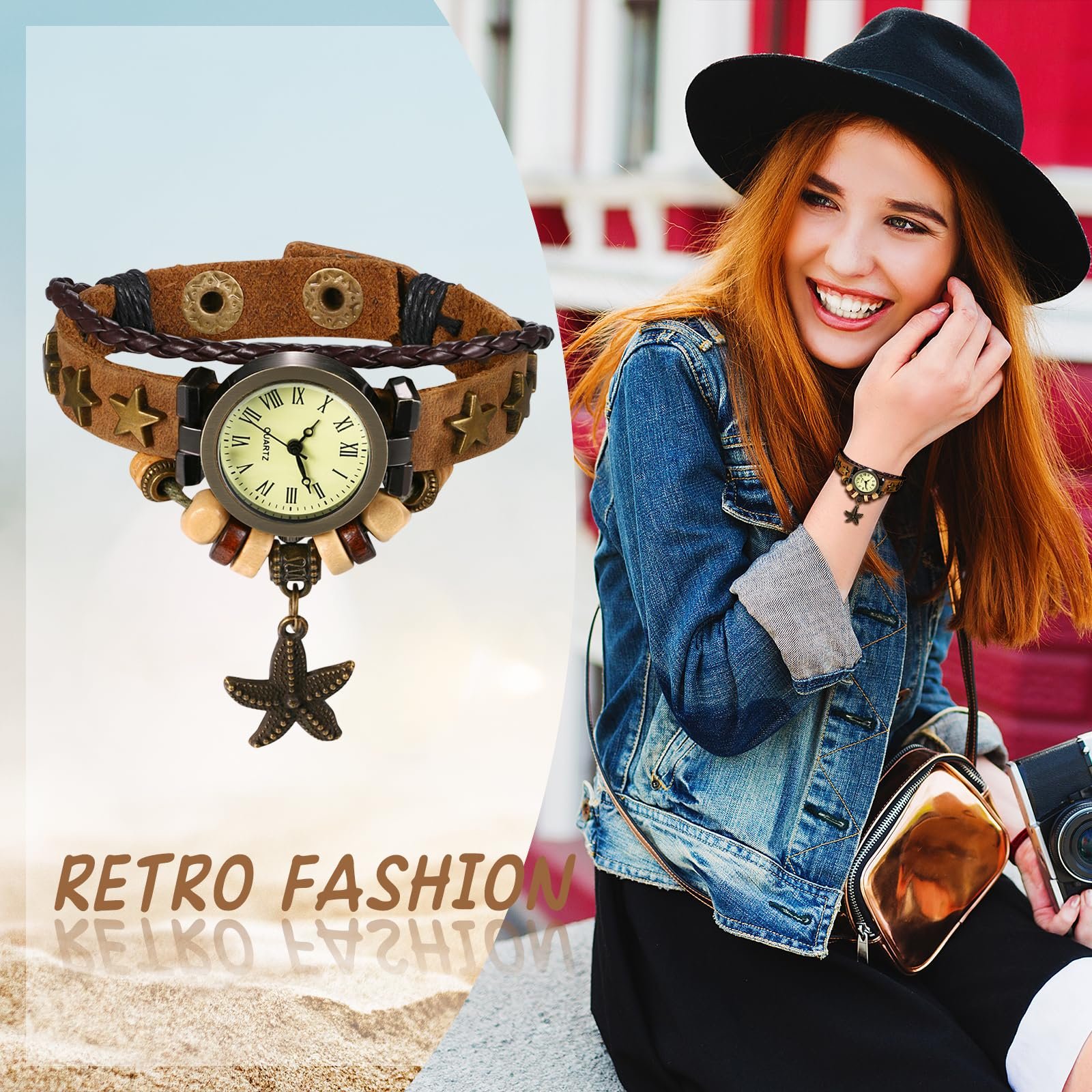 Женские Часы JewelryWe Ретро Плетеный Кожаный Браслет-Браслет с Подвеской в Форме Листа Дерева, фото №6