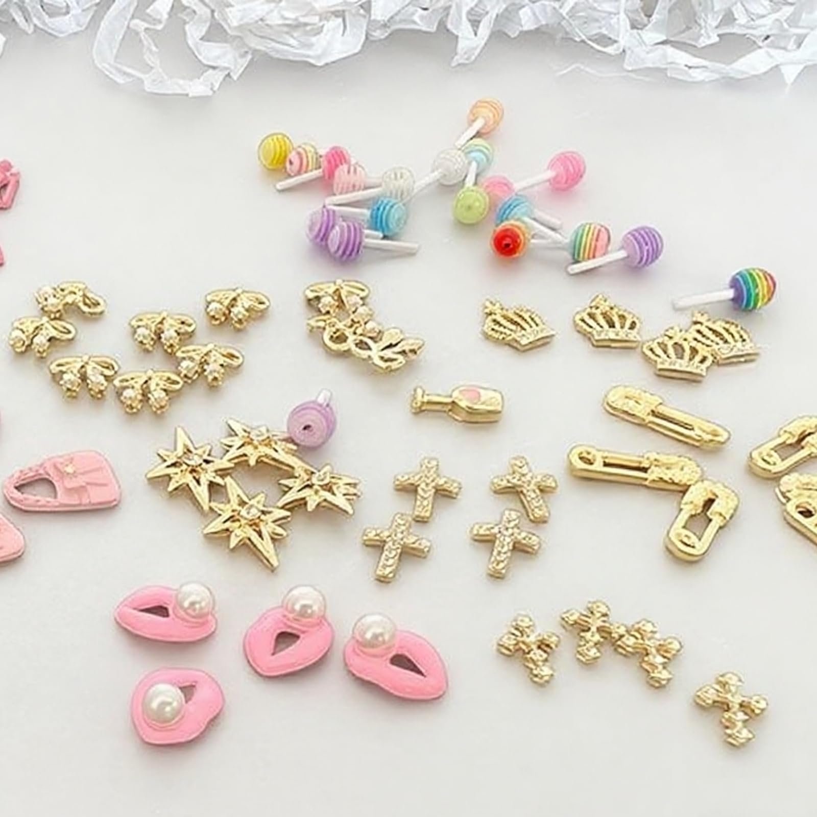 3D Декор для нігтів Мікс 76 шт (Золотий/Рожевий/Перламутровий) Набір для дизайну гелевих та акрилових нігтів з бантиками, фото №7