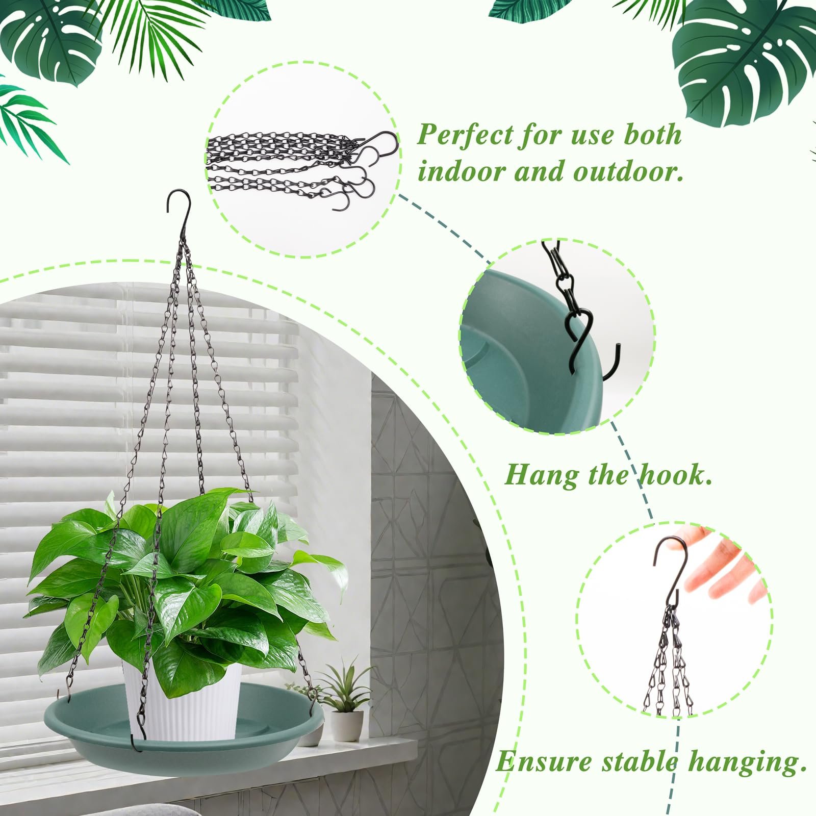 Підвісні кошики 3 шт. Пластикові 30 см Темно-зелені, фото №5 Підвісні кошики 3 шт. Пластикові 30 см Темно-зелені, фото №5