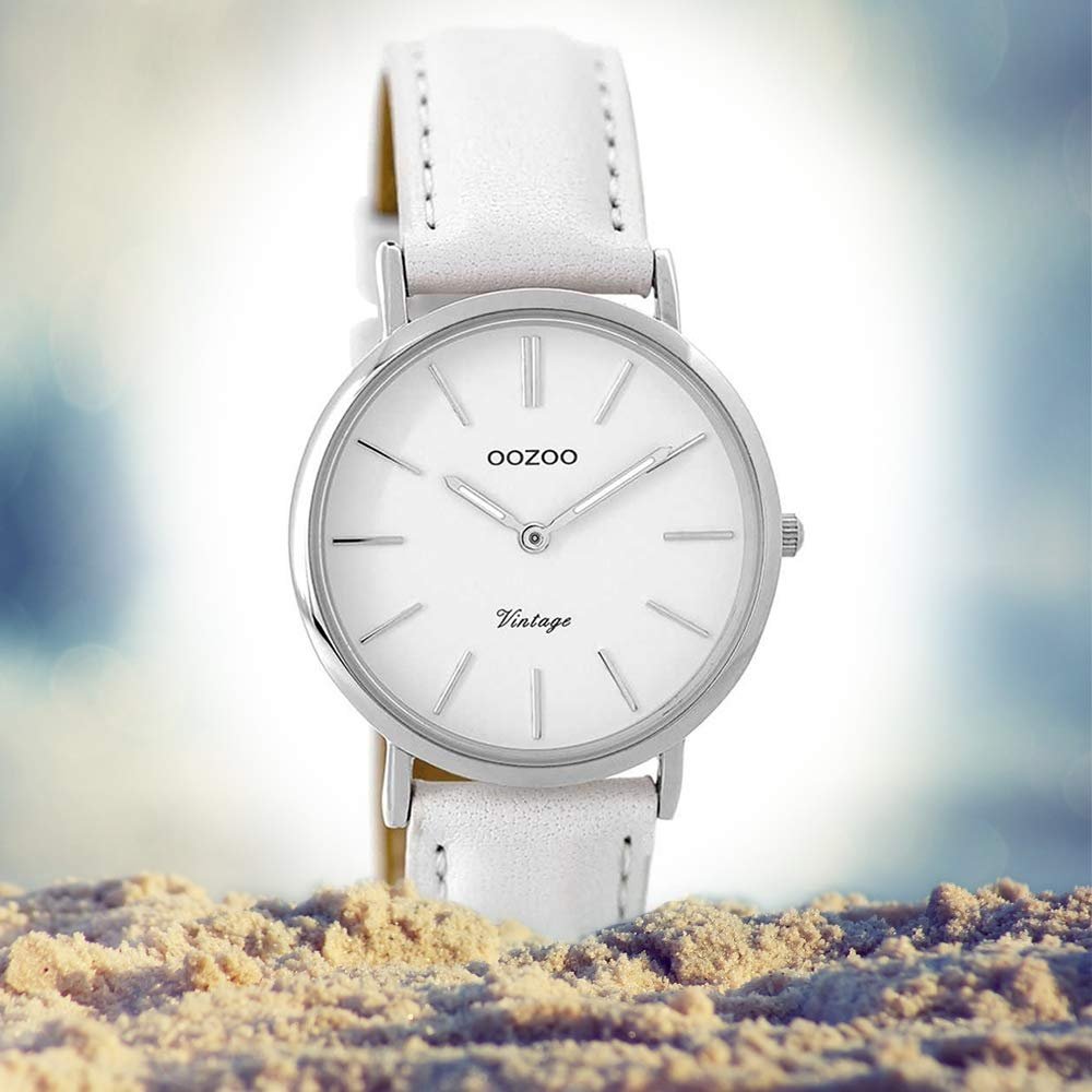 Женские часы Oozoo Vintage Кожаный ремешок 32 мм Белый C9313, серебристый / белый, Ремешок., фото №4 Женские часы Oozoo Vintage Кожаный ремешок 32 мм Белый C9313, серебристый / белый, Ремешок., фото №4