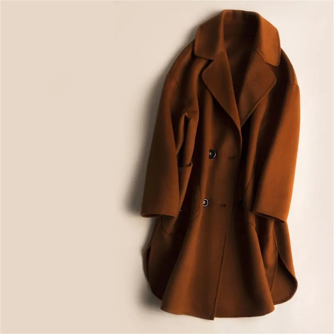 Вовняне пальто Fjnbbiot Осінь-Зима Жіноче Двобортне Тепле, фото №3