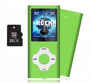 MP3 плеер Tabmart с microSD, FM-радио, электронная книга, встроенный динамик, длительное время работы от батареи, цветной дисплей 1.81 дюйма, зеленый - Фото 1