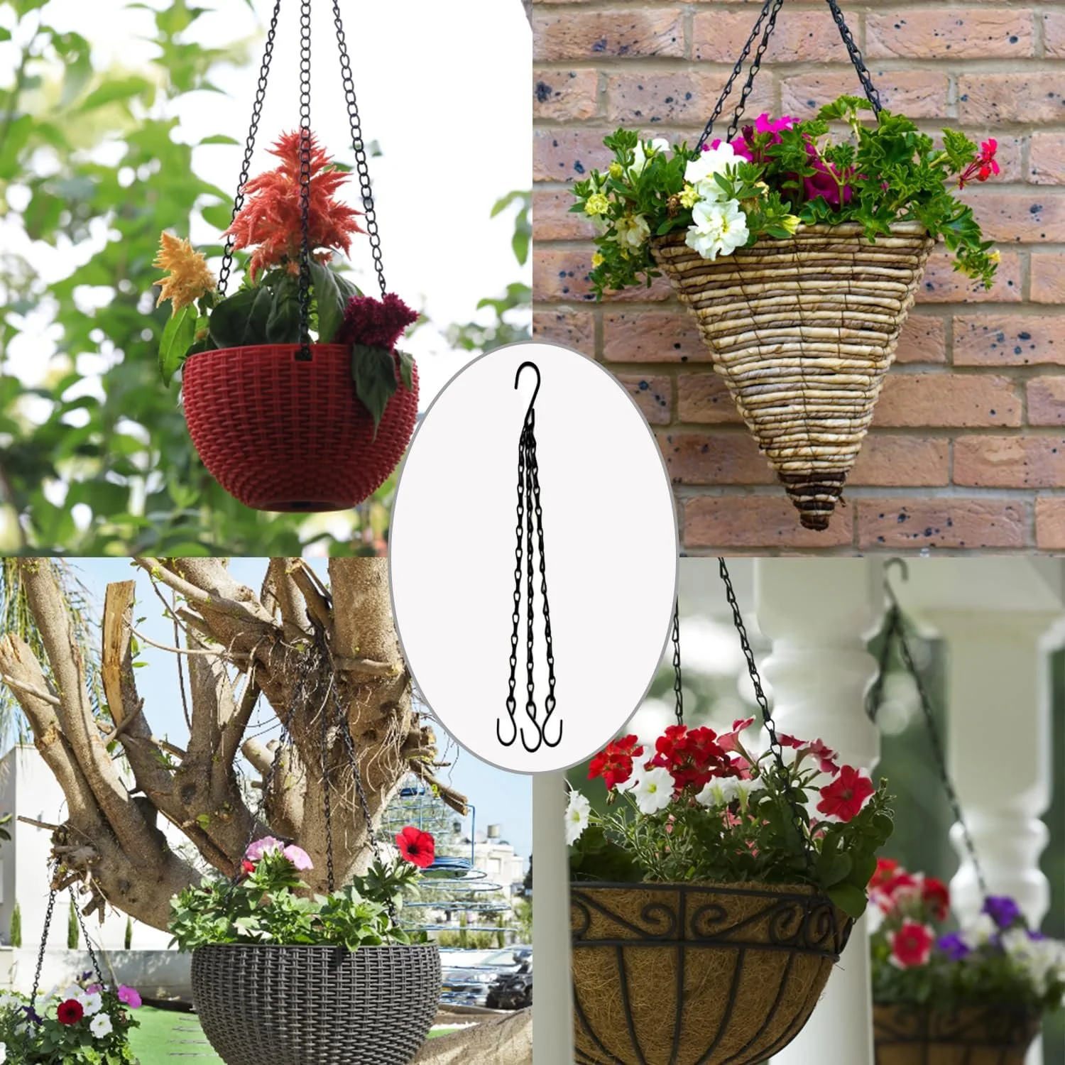 Подвесная цепь 6 штук 40 см с S-образным крючком Черная, фото №3