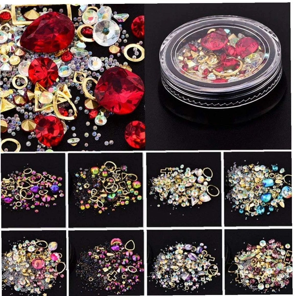 Стразы для ногтей, набор для украшения ногтей, блестки для ногтей, кристаллы для украшения ногтей, бриллиантовые наклейки (Фуксия), фото №3