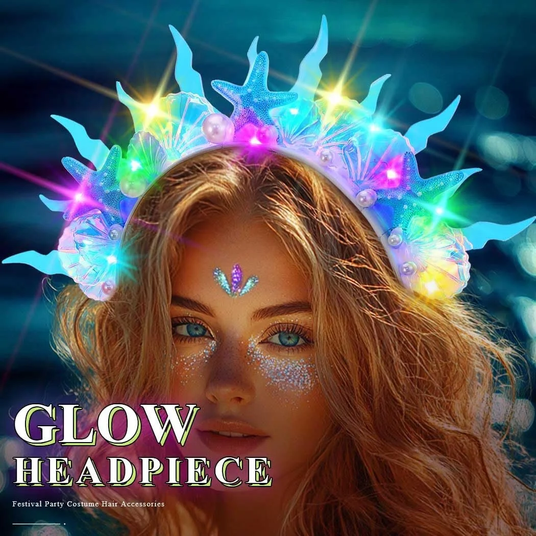 Обруч для волосся зі світлодіодною морською зіркою та мушлею Синій, фото №7 Обруч для волосся зі світлодіодною морською зіркою та мушлею Синій, фото №7