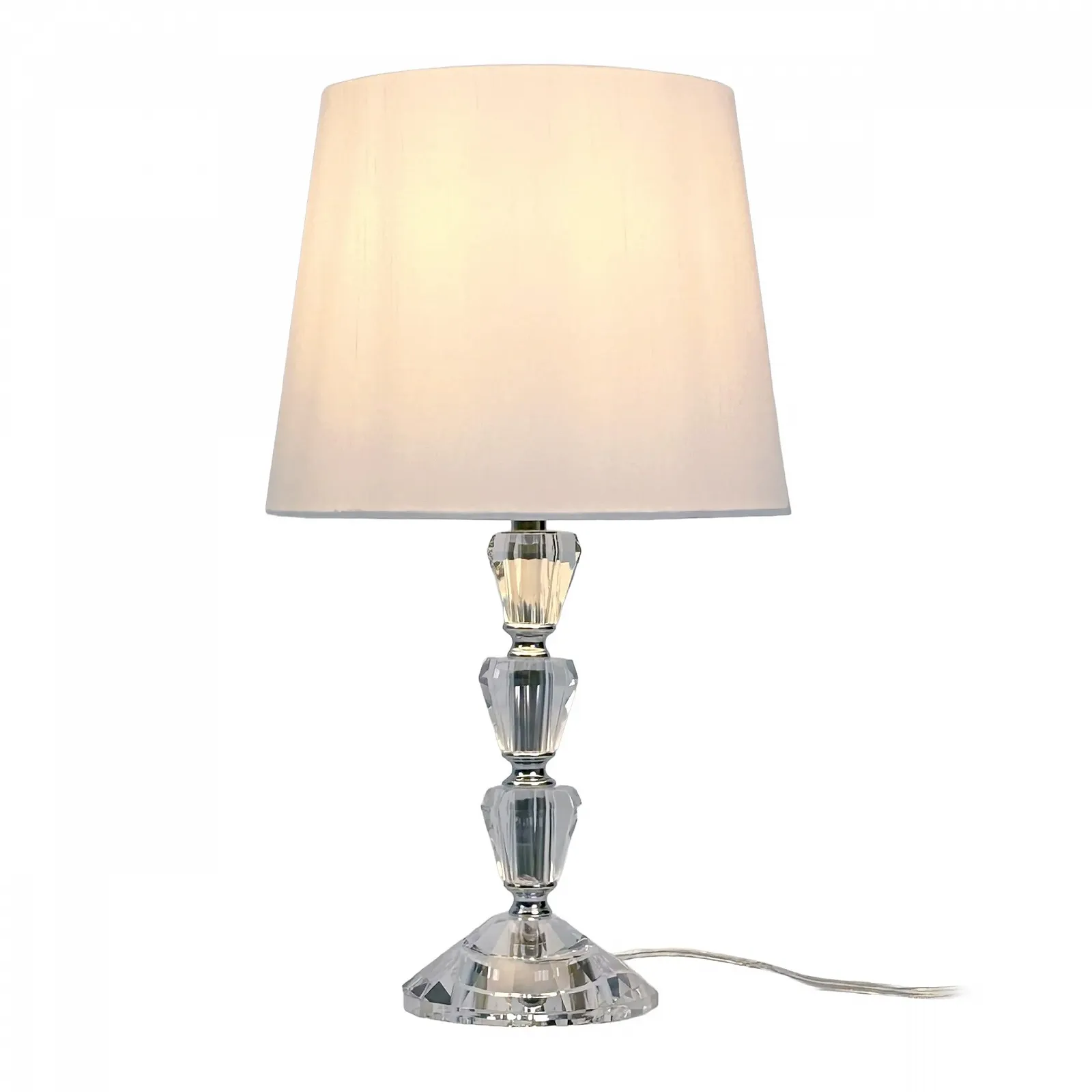 Настільна лампа Relaxdays зі скляною основою та тканинним абажуром E27 40,5 x 23 см Кришталевий дизайн Білий, фото №1