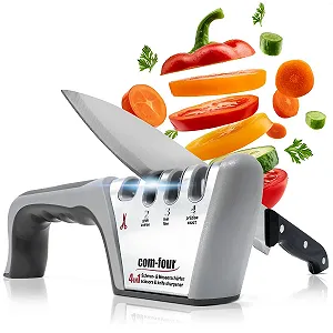 Точило для ножів COM-FOUR Premium 4-рівнева ручна Silver, Grey, Red - Фото 1