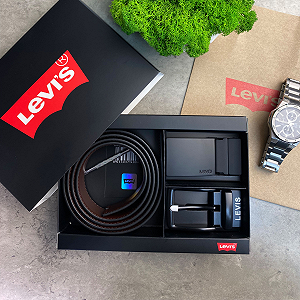 Купить Ремень мужской кожаный брендовый с двумя пряжками в подарочной упаковке Levi's - Фото 1 Ремень мужской кожаный брендовый с двумя пряжками в подарочной упаковке Levi's - Фото 1