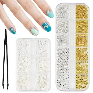 Бусины для дизайна ногтей BOXOB 2 коробки, 0.8 мм 5 мм, полукруглые бусины, плоские бусины для дизайна ногтей для DIY поделок, креативные аксессуары для маникюра (2 стиля), маленькие - Фото 1