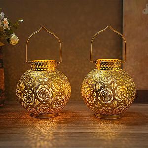 Настільна лампа TRIROCKS Набір 2 шт. Марокканський стиль Метал 18 см Батарейки LED - Фото 1