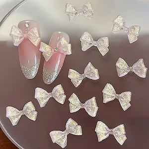 Украшения для ногтей Бантик Прозрачный Лед Розовый Блестки Пудра 3D Каваи - Фото 1