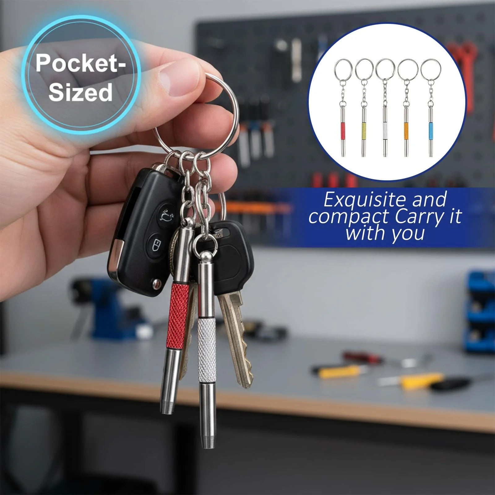 Набір міні-викруток 3 в 1 з нержавіючої сталі з брелоком 5 шт., фото №6