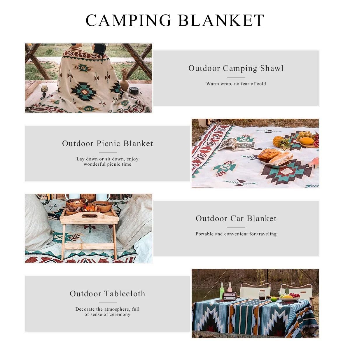 Покривало LumiSyne Aztec Navajo, бавовняне ткане покривало з китицями, фото №6