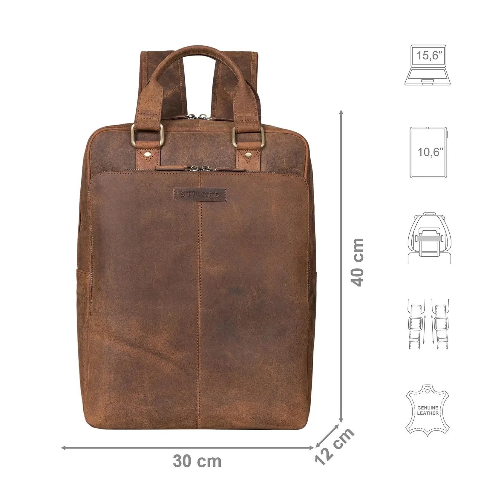 Рюкзак для ноутбука STILORD Ingo 15.6" Кожаный Avani - Brown, фото №3